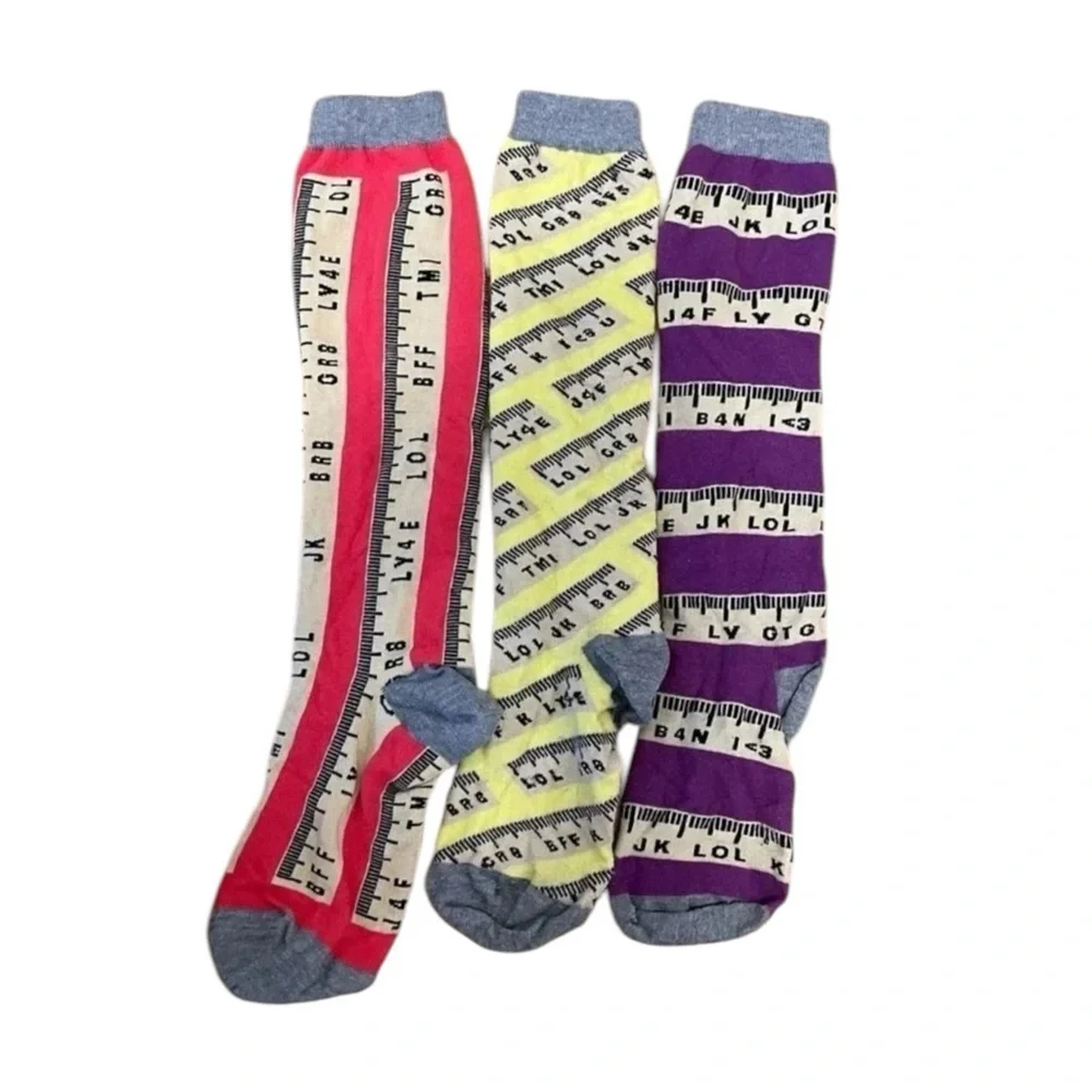 4/$25 Little Miss Matched Girls Knee High Socks Colorful Ruler School One Size